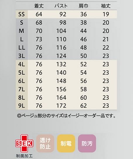 【全20色】スクラブ（制菌・吸汗速乾・帯電防止・防汚・男女兼用） サイズ詳細