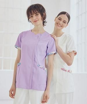【LAURA ASHLEY】アメリ柄半袖スクラブ（制菌・透け防止・吸汗・制電・防汚・レディース）