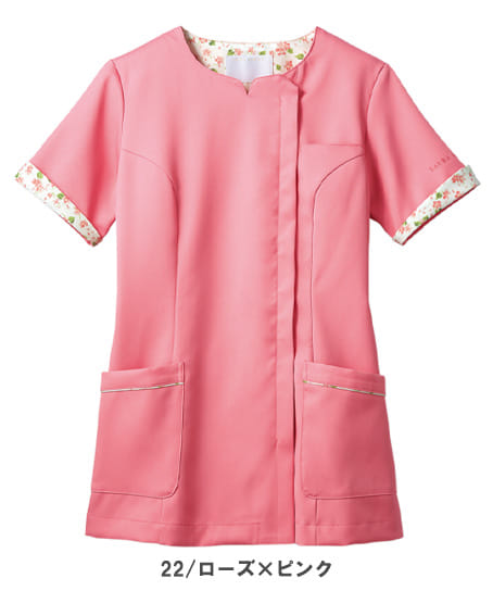 【LAURA ASHLEY】バイオレット柄半袖スクラブ（制菌・透け防止・吸汗・制電・防汚・レディース）