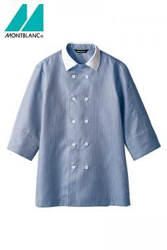【RHP】チェック柄七分袖コックシャツ（袖口ネット・防シワ・ドライタッチ・吸汗性・男女兼用）