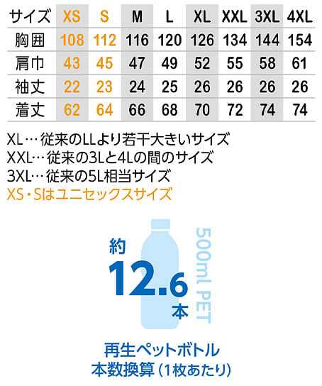 【全4色】エコ・ボルトクール　セーフティー半袖ブルゾン サイズ詳細