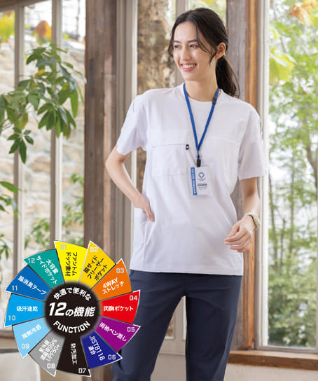 【全4色】ファントムドット冷感DRY サイドポケット半袖Tシャツ(ストレッチ・帯電防止・防汚・UVカット・接触冷感・吸汗速乾・消臭)