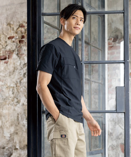 【全4色】ファントムドット冷感DRY サイドポケット半袖Tシャツ(ストレッチ・帯電防止・防汚・UVカット・接触冷感・吸汗速乾・消臭)