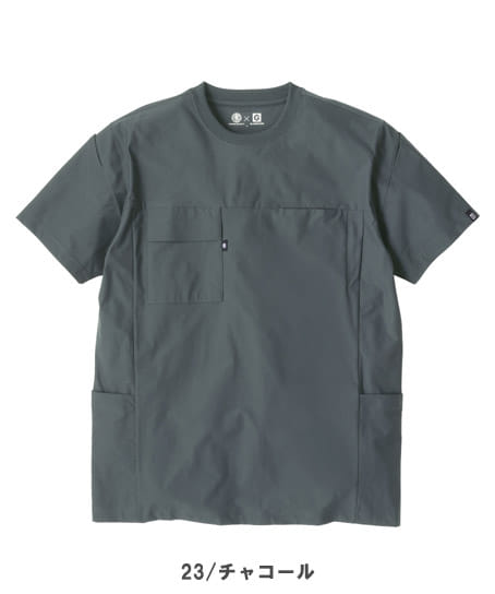 【全4色】ファントムドット冷感DRY サイドポケット半袖Tシャツ(ストレッチ・帯電防止・防汚・UVカット・接触冷感・吸汗速乾・消臭)