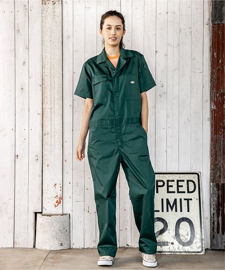 【Dickies】ディッキーズ・全9色・ライトT/Cストレッチ半袖ツナギ（UVカット・接触冷感・逆開ファスナー・ストレッチ・男女兼用）