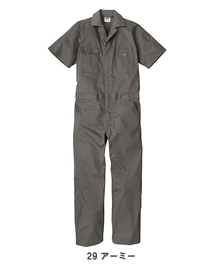 【Dickies】ディッキーズ・全9色・ライトT/Cストレッチ半袖ツナギ（UVカット・接触冷感・逆開ファスナー・ストレッチ・男女兼用）