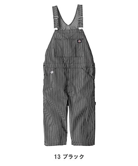 【Dickies】ディッキーズ・全3色・ライトストレッチヒッコリーオーバーオールショート丈（ストレッチ9％、UVカット、接触冷感・男女兼用）