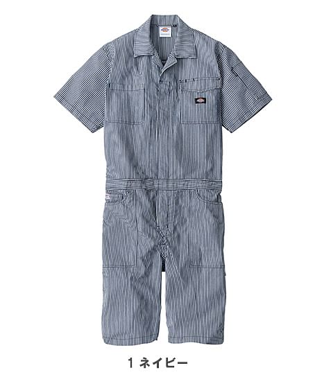 【Dickies】全3色・ライトストレッチヒッコリー半袖ツナギショート丈（ストレッチ9％・UVカット・接触冷感・男女兼用）