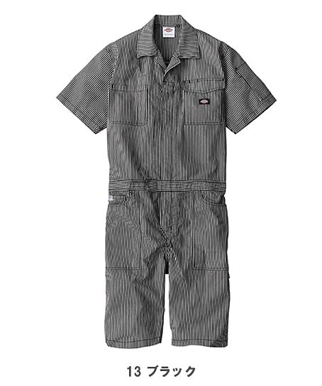 【Dickies】全3色・ライトストレッチヒッコリー半袖ツナギショート丈（ストレッチ9％・UVカット・接触冷感・男女兼用）