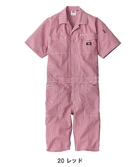 【Dickies】全3色・ライトストレッチヒッコリー半袖ツナギショート丈（ストレッチ9％・UVカット・接触冷感・男女兼用）