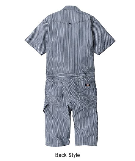 【Dickies】全3色・ライトストレッチヒッコリー半袖ツナギショート丈（ストレッチ9％・UVカット・接触冷感・男女兼用）