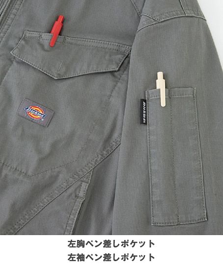【Dickies】ディッキーズ・全3色・ストレッチヘリンボーン半袖ツナギ（衿ワイヤー・逆開ファスナー・ウエストアジャスター・ストレッチ・男女兼用）