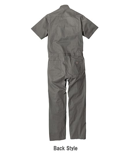 【Dickies】ディッキーズ・全3色・ストレッチヘリンボーン半袖ツナギ（衿ワイヤー・逆開ファスナー・ウエストアジャスター・ストレッチ・男女兼用）