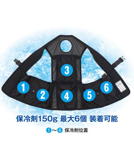 【暑熱対策】全2色・アイスメッシュベスト 保冷剤150g用 6ポケット ペルチェ穴 ※返品不可※