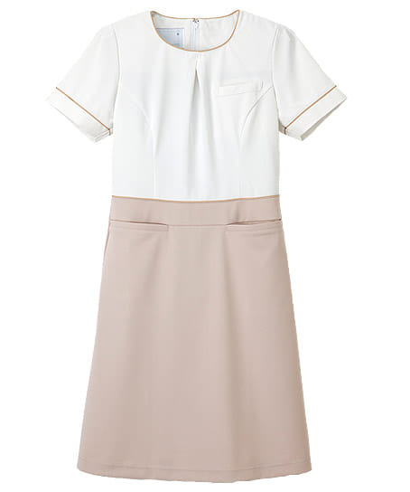 【ナガイレーベン】タックネックワンピース（接触冷感・ストレッチ・吸汗性・吸湿性）