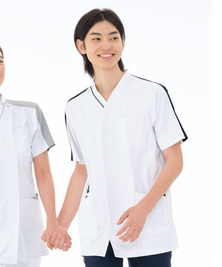 【ナガイレーベン】男子スクラブ（ストレッチ・接触冷感・通気性・防透け・制菌・制電・防シワ性・形態安定）