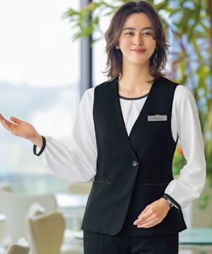 事務服・会社制服の通販の【ユニデポ 事務服】【全2色】ロングベスト（ニット・ストレッチ・エコ・着丈58cm）