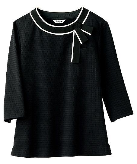 【全2色】リボンディティールカットソー（七分袖/デコールニット・吸水速乾・透け防止）
