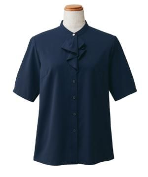 作業服・ワークユニフォームの通販の【ユニデポ 作業着】【全4色】半袖とろみフリルブラウス（ストレッチ・透け防止・エコ）