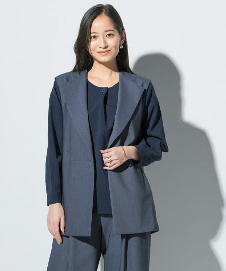 【JANE PACKER】全2色 ロングベスト(デニム調・ストレッチ)