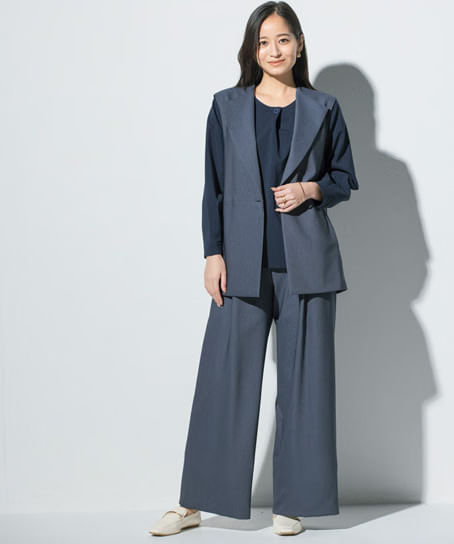 【JANE PACKER】全2色 ロングベスト(デニム調・ストレッチ)