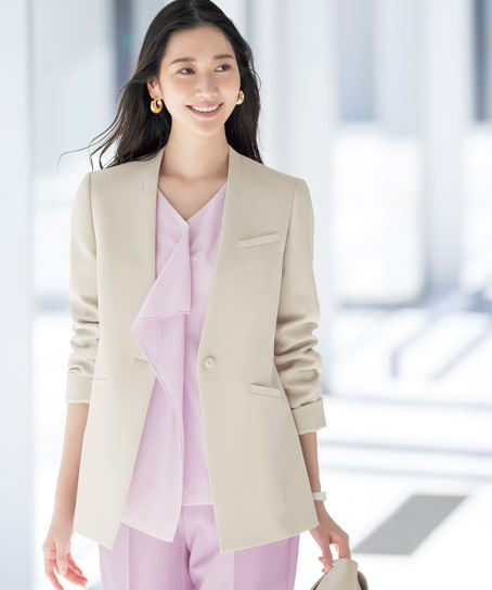 【JANE PACKER】ノーカラージャケット(ストレッチ・抗菌・消臭・防汚・抗ウイルス)