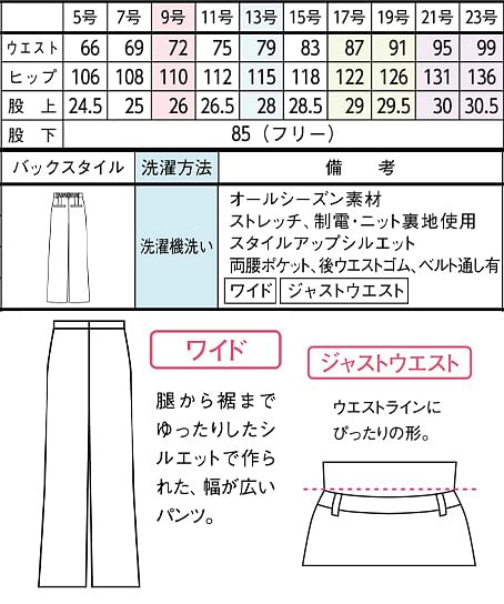 【JANE PACKER】全2色　ワイドパンツ（デニム調・ストレッチ・ウエストゴム） サイズ詳細