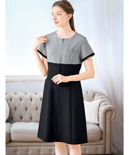 【全1色】バイカラーワンピース(モノトーンチドリ)