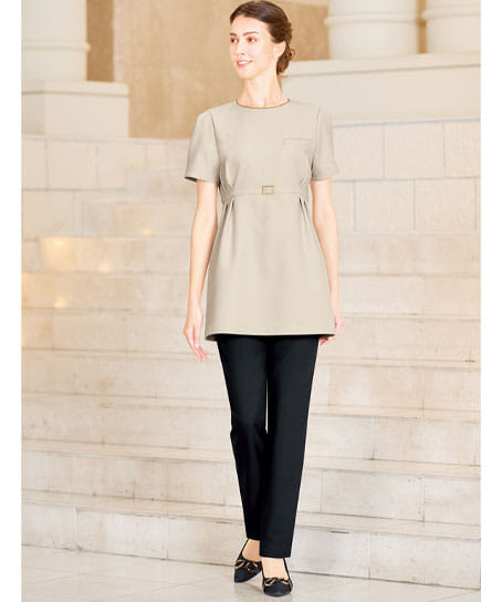 【全2色】バックル付きチュニック(ストレッチ・エコ素材・SS~3L)