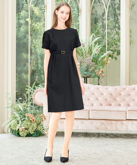 【全2色】バックル付きワンピース(ストレッチ・エコ素材・SS~3L)