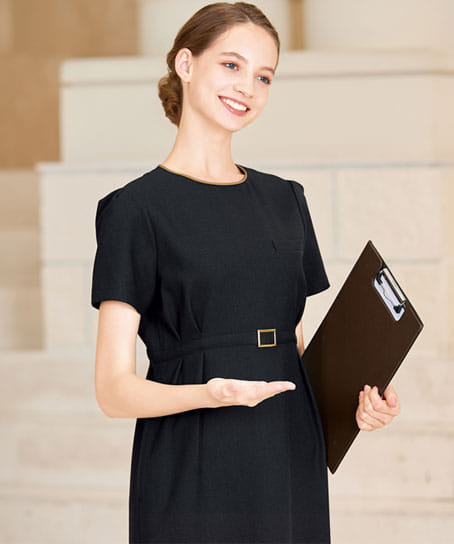 【全2色】バックル付きワンピース(ストレッチ・エコ素材・SS~3L)