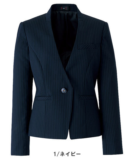 【アウトレット】SALE【全1色】ノーカラー美形ジャケット（レーシーストライプ）※廃番・在庫限り※