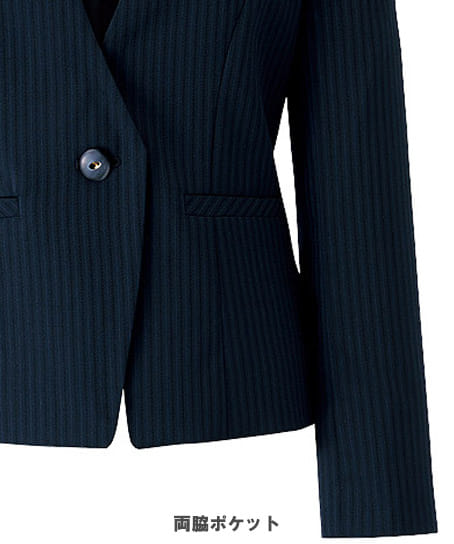 【アウトレット】SALE【全1色】ノーカラー美形ジャケット（レーシーストライプ）※廃番・在庫限り※