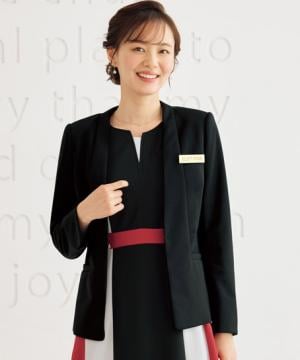 事務服・会社制服の通販の【ユニデポ 事務服】【全1色】ノーカラージャケット（ストレッチ・エコ素材・吸汗・速乾・UVカット効果）