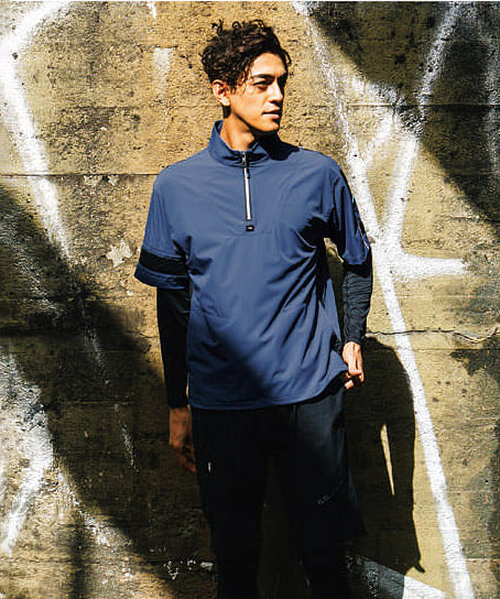 【G.G.】全2色・半袖Tシャツ（ストレッチ・冷感・消臭ハーフジップ、胸ポケット無）