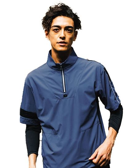 【G.G.】全2色・半袖Tシャツ（ストレッチ・冷感・消臭ハーフジップ、胸ポケット無）