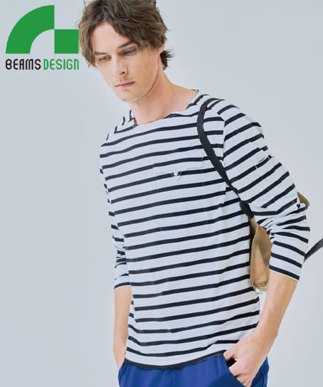 【全3色】BEAMS DESIGN　TEEボートネック長袖（ストレッチ・男女兼用）