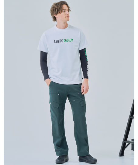 【全3色】BEAMS DESIGN　ダブルニーカーゴパンツ（ストレッチ・メンズ）