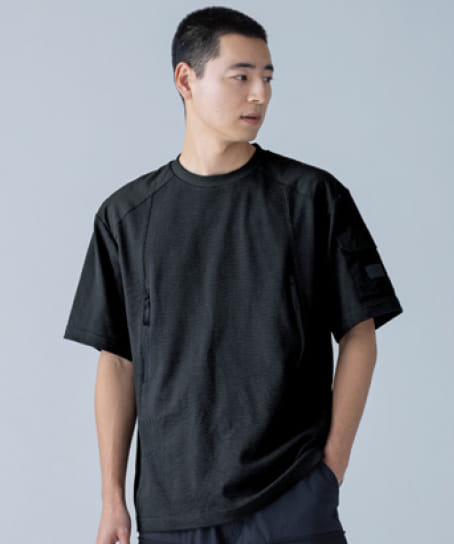 【全1色】TS DESIGN ニッカーズスラントジップショートスリーブＴシャツ（ストレッチ・高通気・吸汗速乾・男女兼用）
