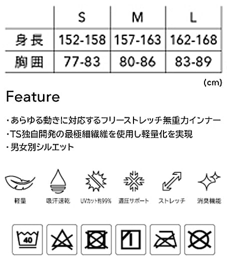 【全1色】TS DESIGN　EXライトロングスリーブシャツ（吸汗速乾・消臭・レディース） サイズ詳細