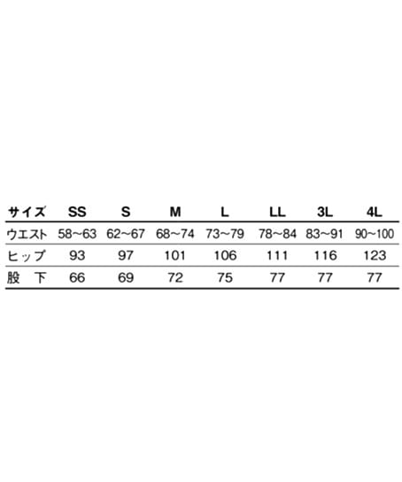 【全5色】パンツ(制菌・ストレッチ・帯電防止・男女兼用) サイズ詳細
