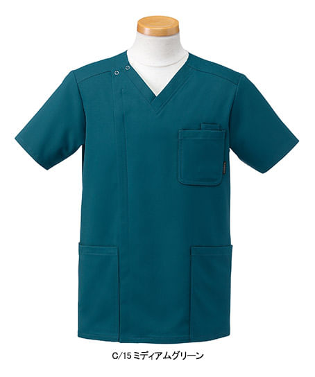 【リゼルヴァ】全5色　半袖スクラブジャケット(制菌・ストレッチ・帯電防止・男女兼用）