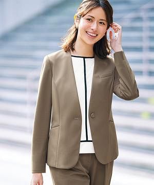 事務服・会社制服の通販の【ユニデポ 事務服】【全3色】ノーカラーリラクシージャケット（ストレッチ・軽量・イージーケア）