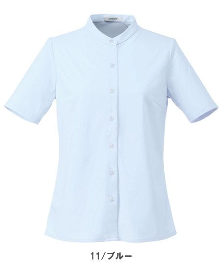 【全4色】スタンドカラー半袖ニットブラウス（抗菌防臭・防汚・吸汗速乾・ストレッチ・レディース）