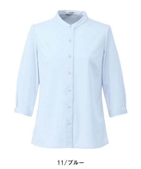 【全4色】スタンドカラー七分袖ニットブラウス（抗菌防臭・防汚・吸汗速乾・ストレッチ）