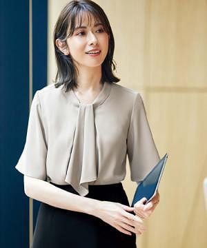 事務服・会社制服の通販の【ユニデポ 事務服】【全3色】四分袖プルオーバーブラウス（ストレッチ）
