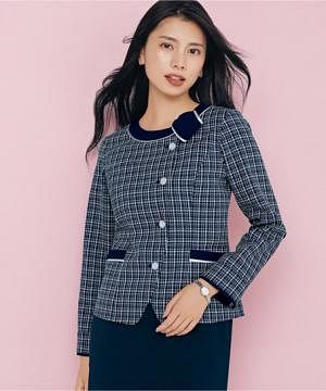 事務服・会社制服の通販の【ユニデポ 事務服】【全2色】長袖オーバーブラウス（ドビークラスチェック）