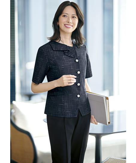 【全2色】半袖オーバーブラウス（ストレッチ・消臭・エコ素材）