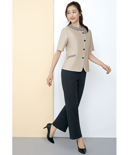 【全２色】半袖オーバーブラウス（ストレッチ・消臭・エコ素材）