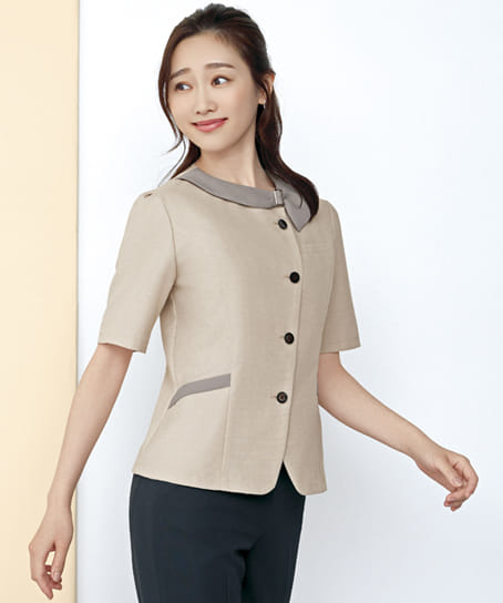 【全２色】半袖オーバーブラウス（ストレッチ・消臭・エコ素材）